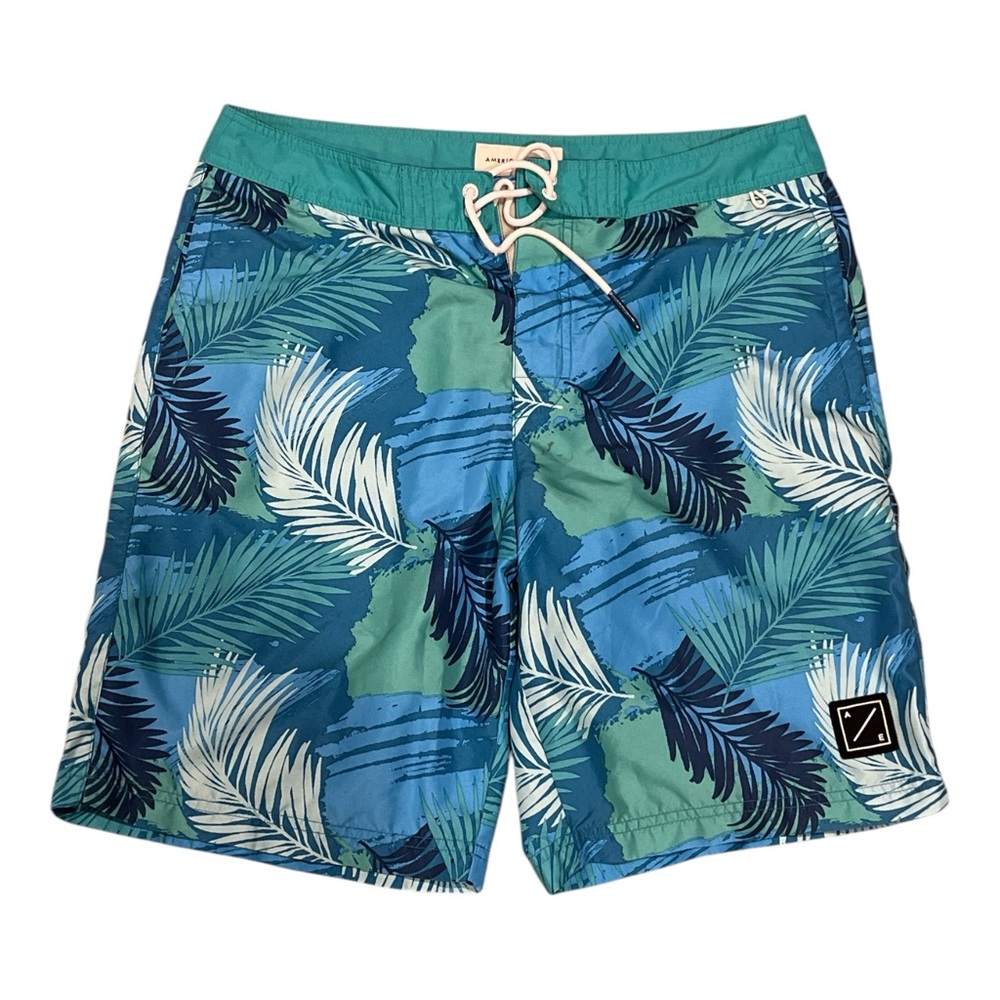 American Eagle Board Shorts Men's Blue Hawaiian Pockets Surfing Swimming, Size M
